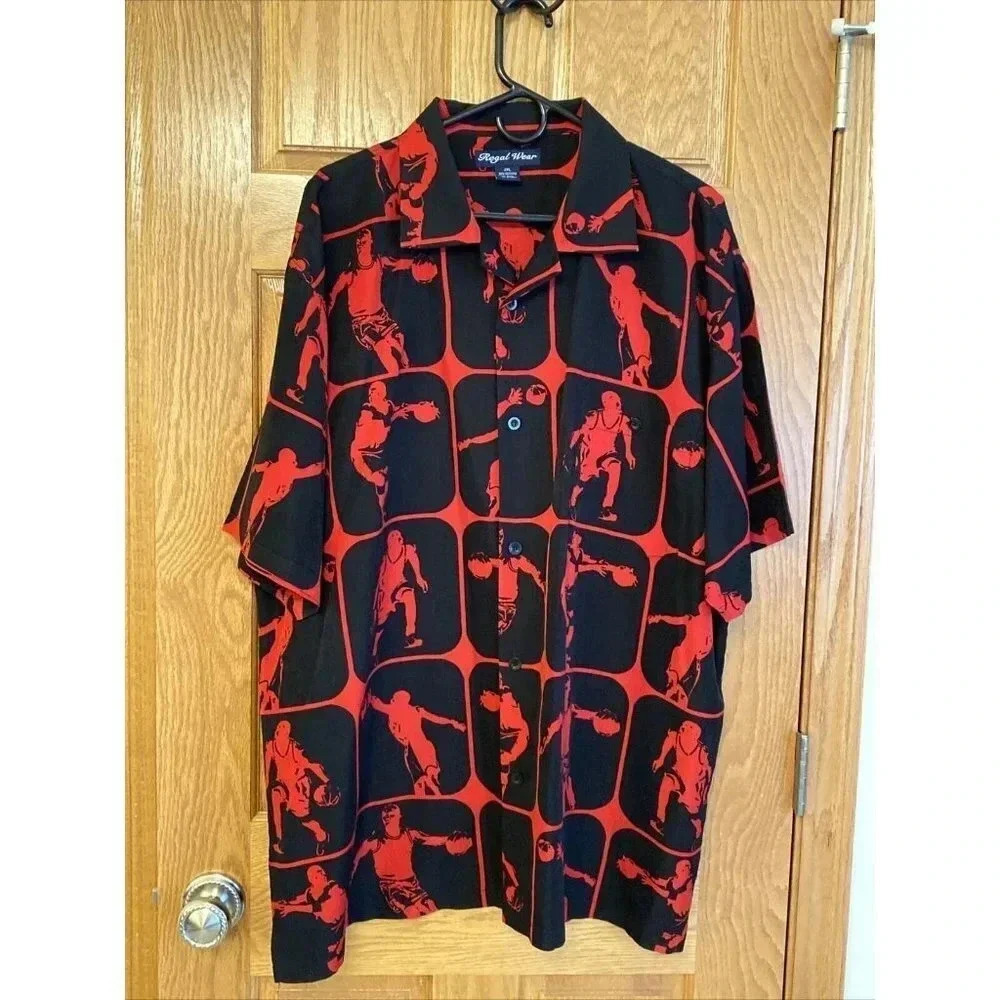 Mens Regal Wear 2XL XXL Basketball Polyester Camp Button Down Shirt